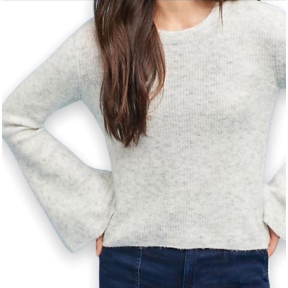 Moth Flared Bell Sleeve Ribbed Knit Sweater Cream Heathered Gray Anthropologie M